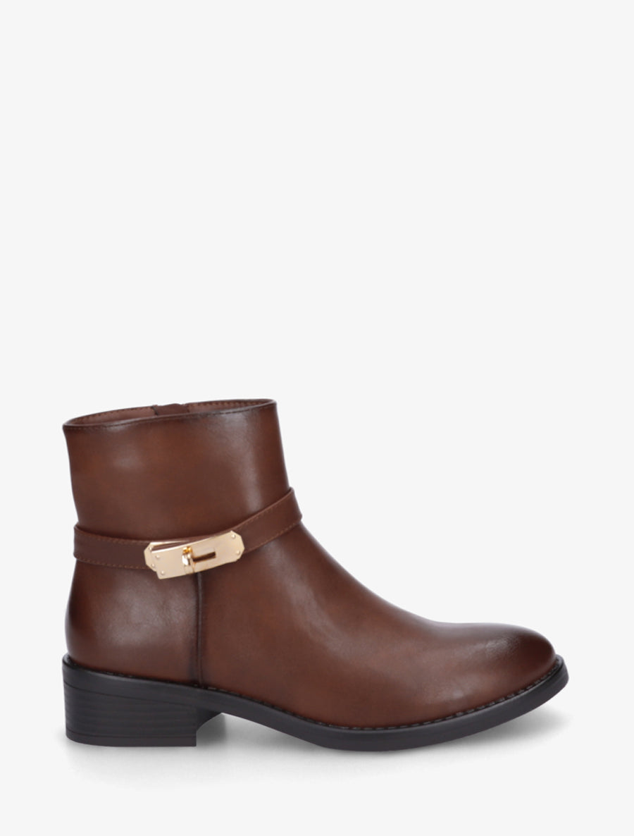Bottines en simili à boucle décorative - Camel - 1