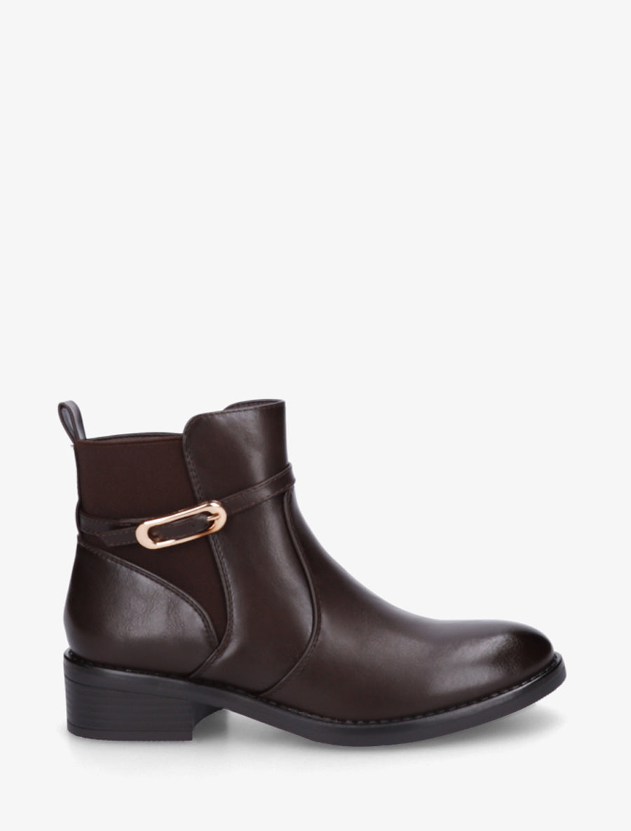 Bottines élastiquées en simili à boucle - Marron - 1