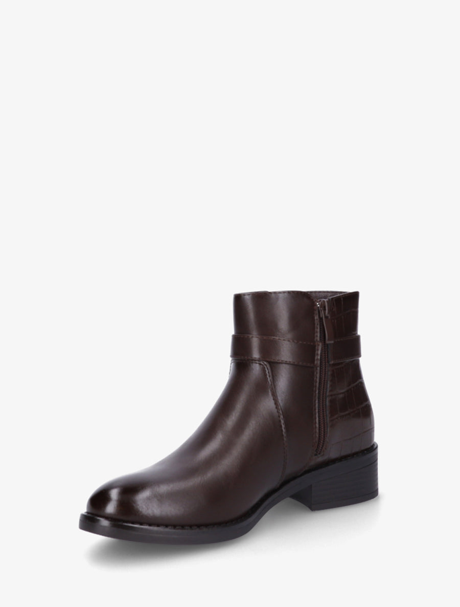 Bottines à contrefort effet croco et boucle décorative - Marron - 3