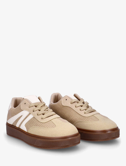 Sneakers à empiècement tissu et bandes contrastantes - Taupe - 4