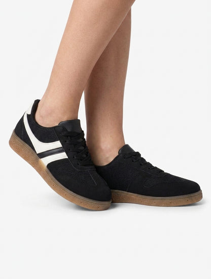Sneakers con inserto in tessuto effetto tweed - Nero