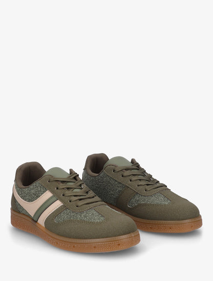 Sneakers à empiècement tissu effet tweed - Kaki - 4