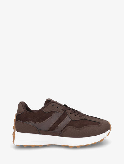 Baskets effet nubuck à bandes contrastantes - Marron - 1
