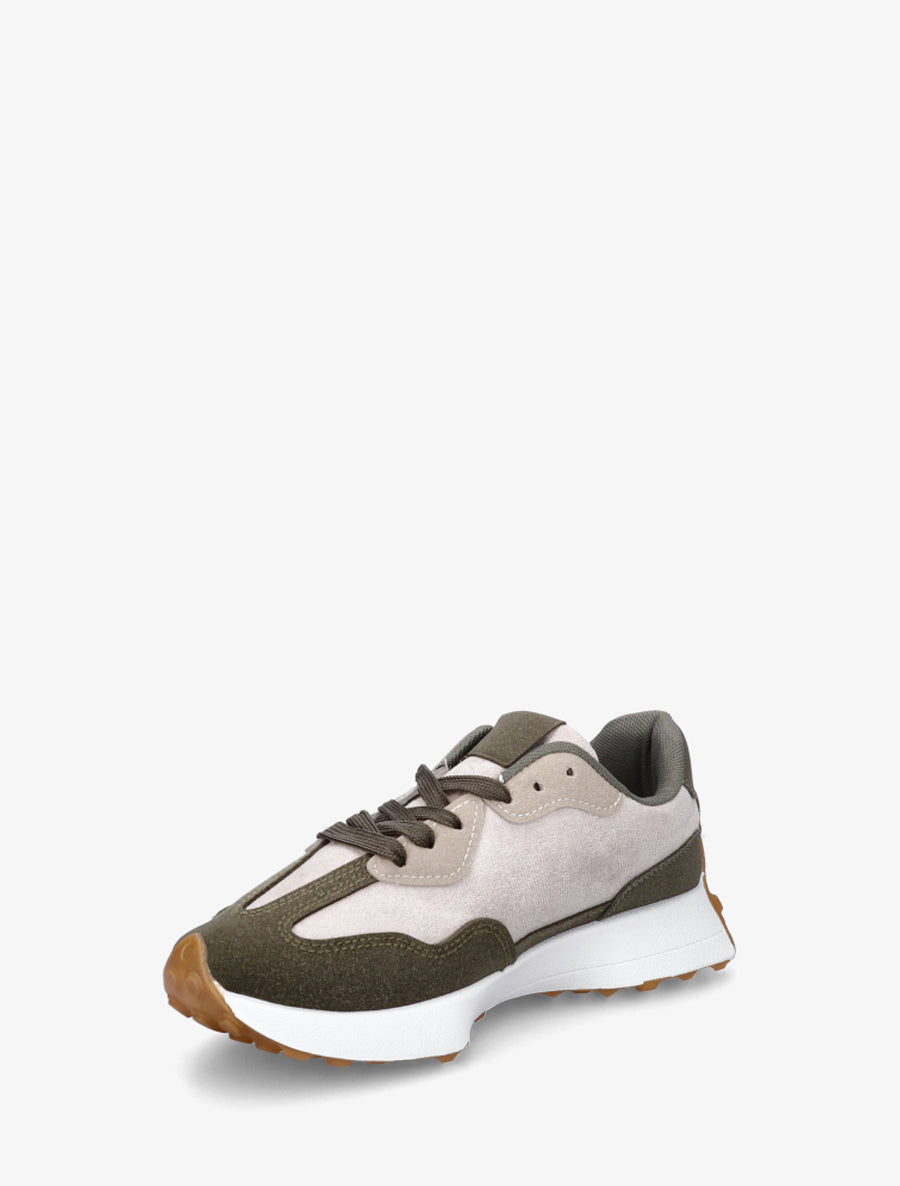 Baskets effet nubuck à bandes contrastantes - Kaki - 3