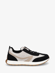 Sneakers à empiècement tissu et effet nubuck - Noir - 1