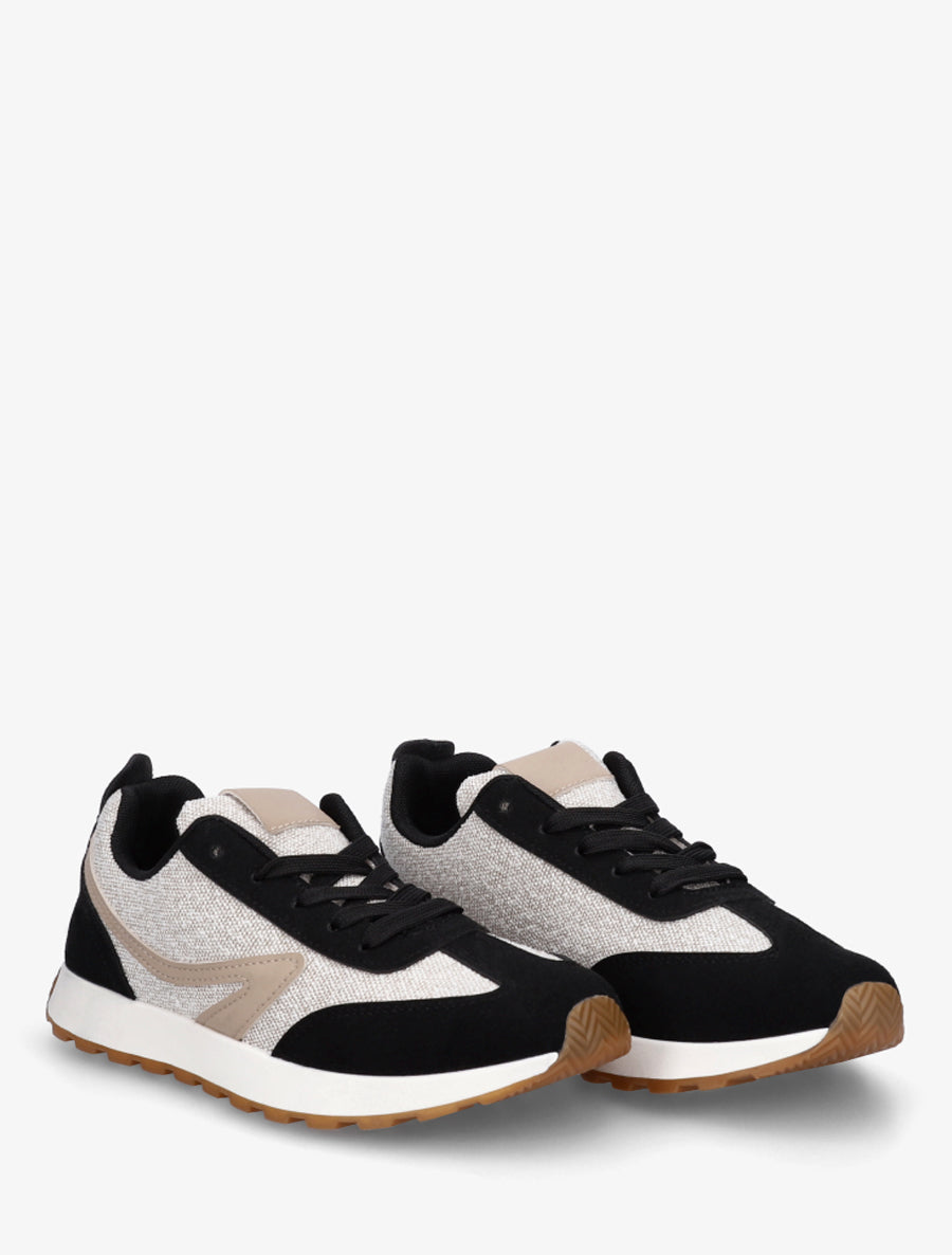 Sneakers à empiècement tissu et effet nubuck - Noir - 4