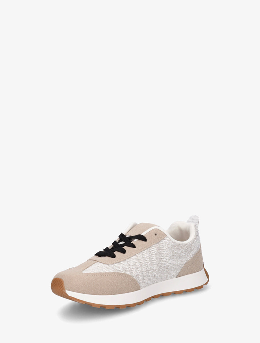 Sneakers à empiècement tissu et effet nubuck - Taupe - 3