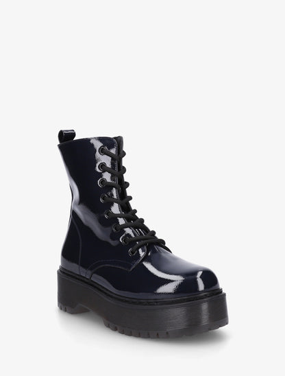 Bottines montantes vernies à lacets - Bleu nuit - 2