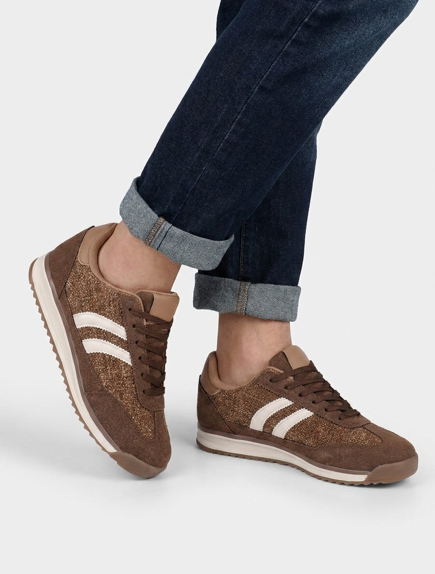 Sneakers in tessuto effetto tweed - Marrone