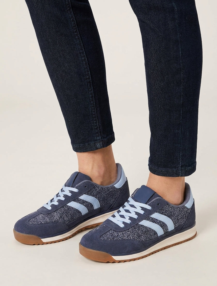 Sneakers in tessuto effetto tweed - Blu