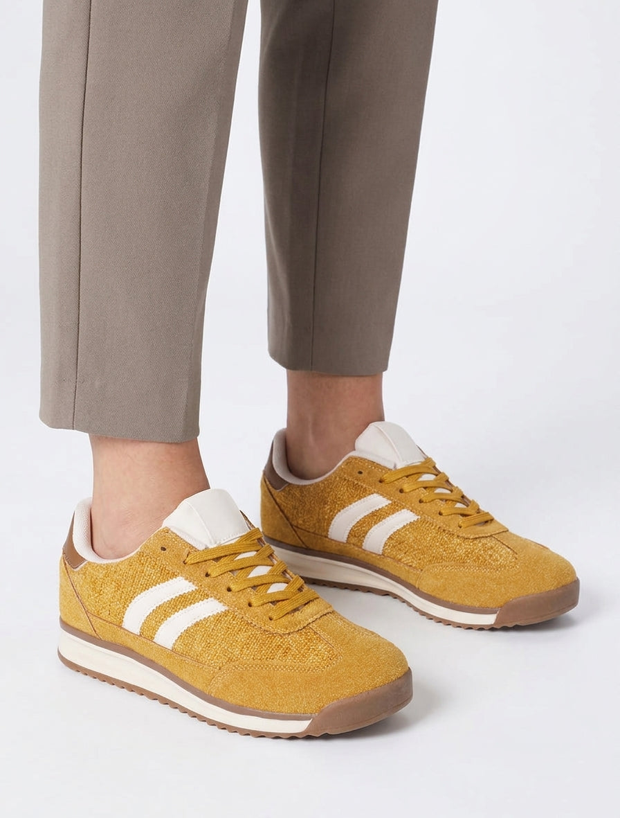Sneakers in tessuto effetto tweed - Giallo senape