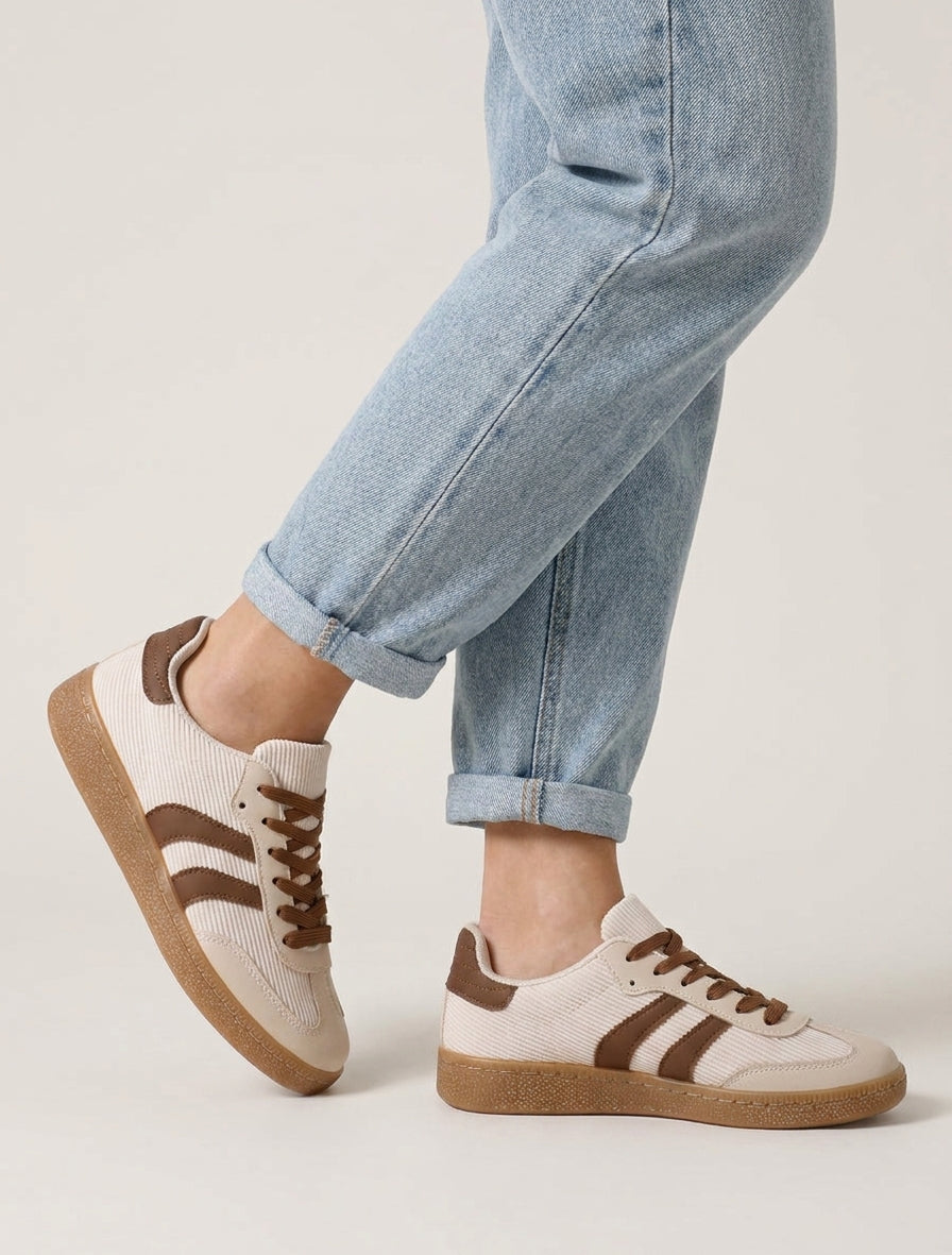 Sneakers in tessuto a coste - Beige