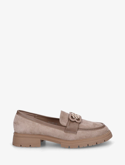 Mocassins en suédine à boucle décorative - Taupe - 1