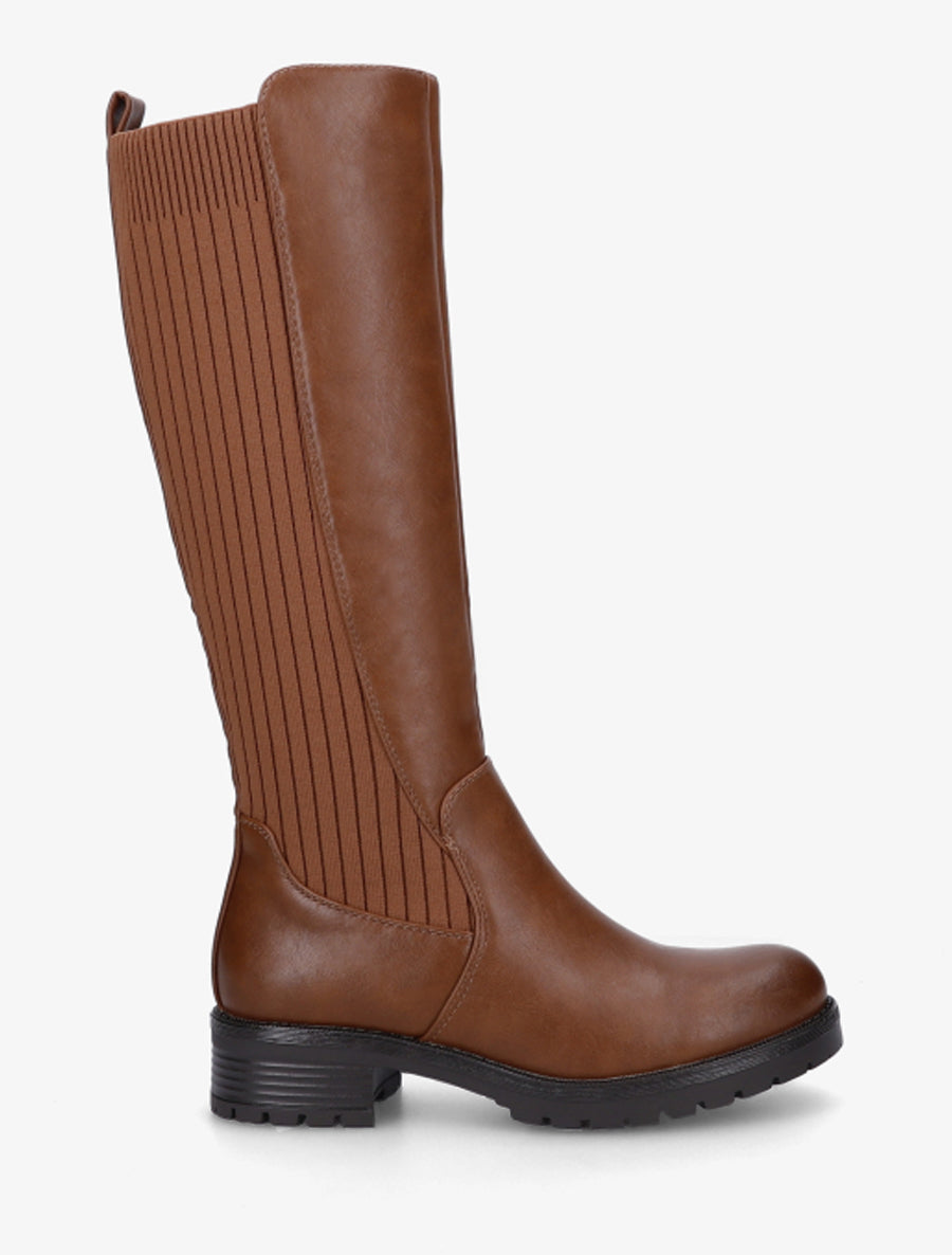 Bottes élastiquées en tissu côtelé - Camel - 1