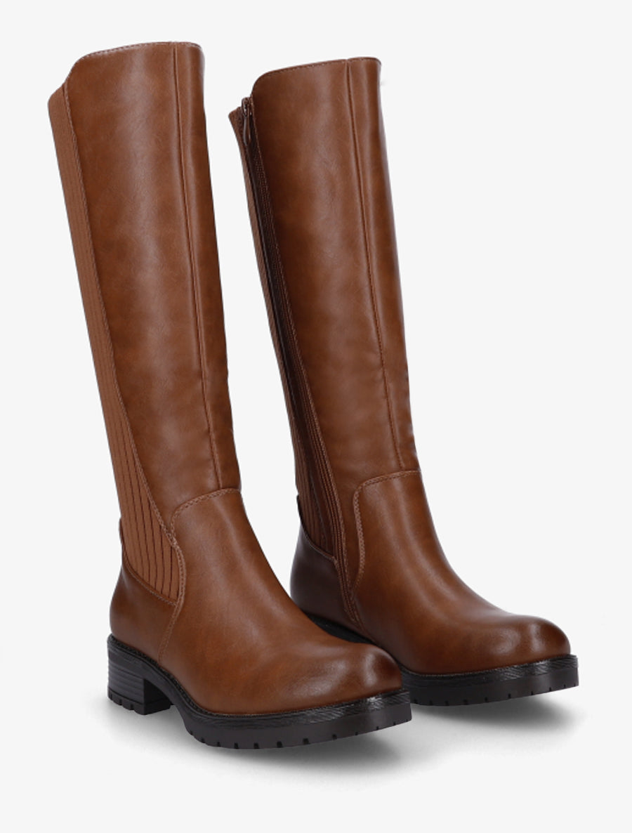 Bottes élastiquées en tissu côtelé - Camel - 4