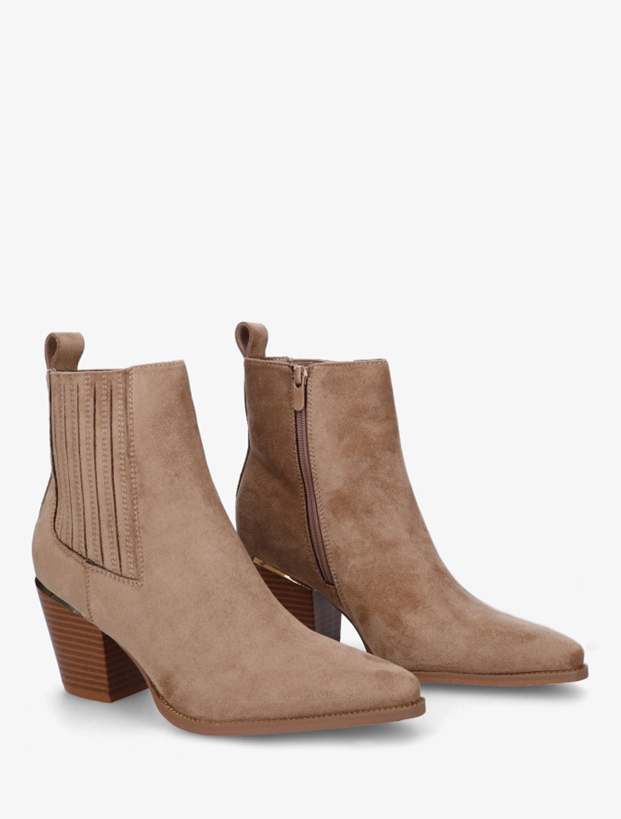Bottines en suédine style santiags - Taupe - 4