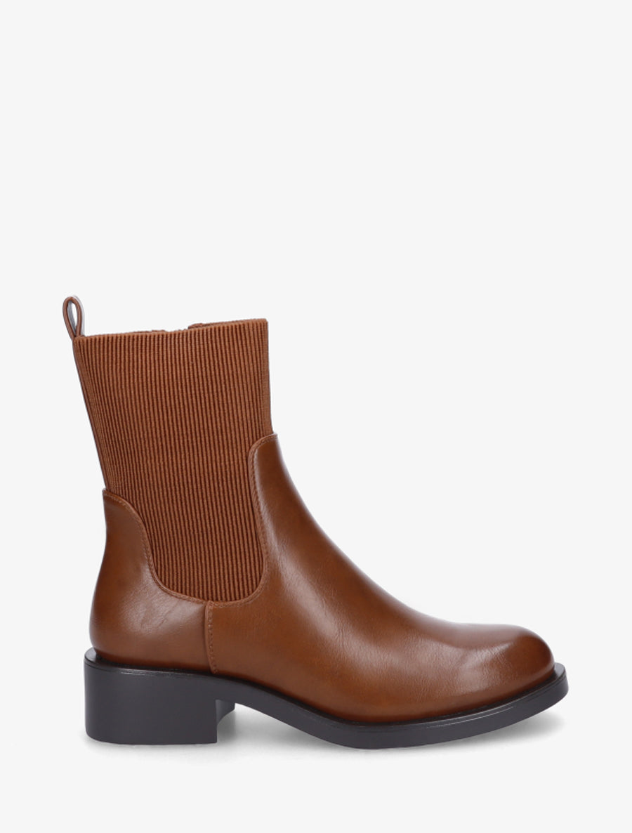 Bottines élastiquées en simili - Camel - 1