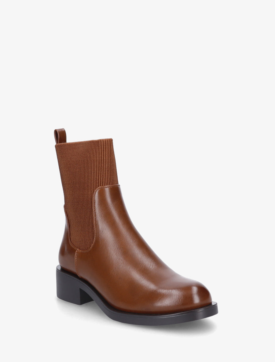 Bottines élastiquées en simili - Camel - 2