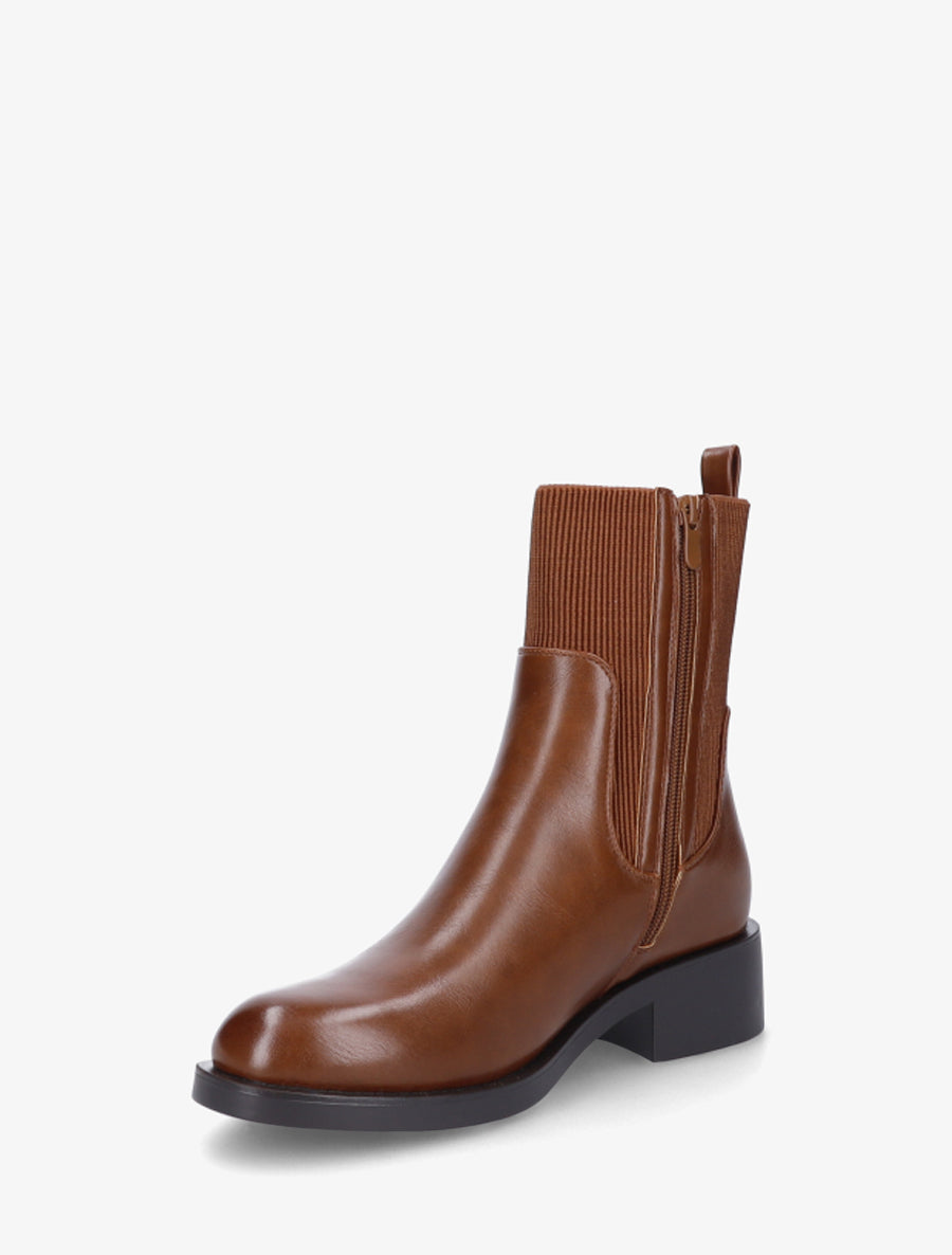 Bottines élastiquées en simili - Camel - 3