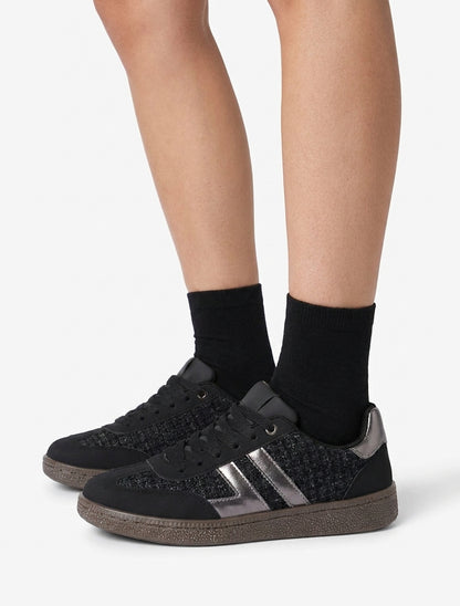 Sneakers in tweed e camoscio - Nero