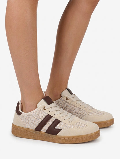 Sneakers in tweed e camoscio - Beige