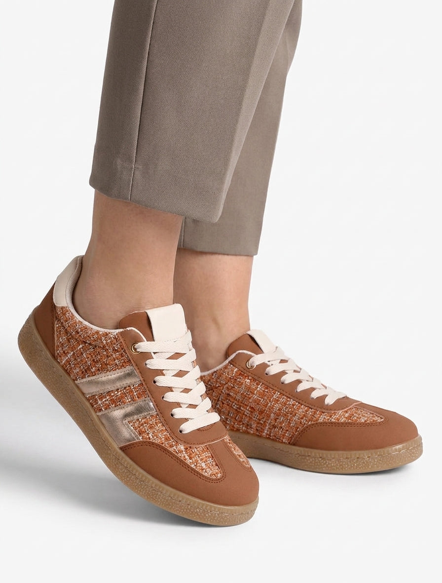 Sneakers in tweed e camoscio - Ruggine