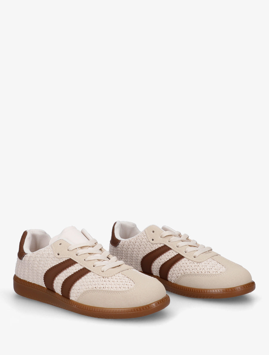 Sneakers en maille et bandes contrastantes - Beige - 4