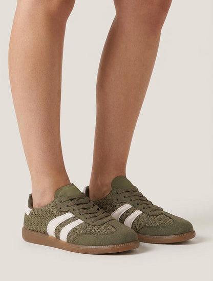 Sneakers in maglia e fasce a contrasto - Cachi