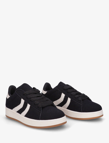 Baskets effet nubuck à bandes dentelées - Noir - 4