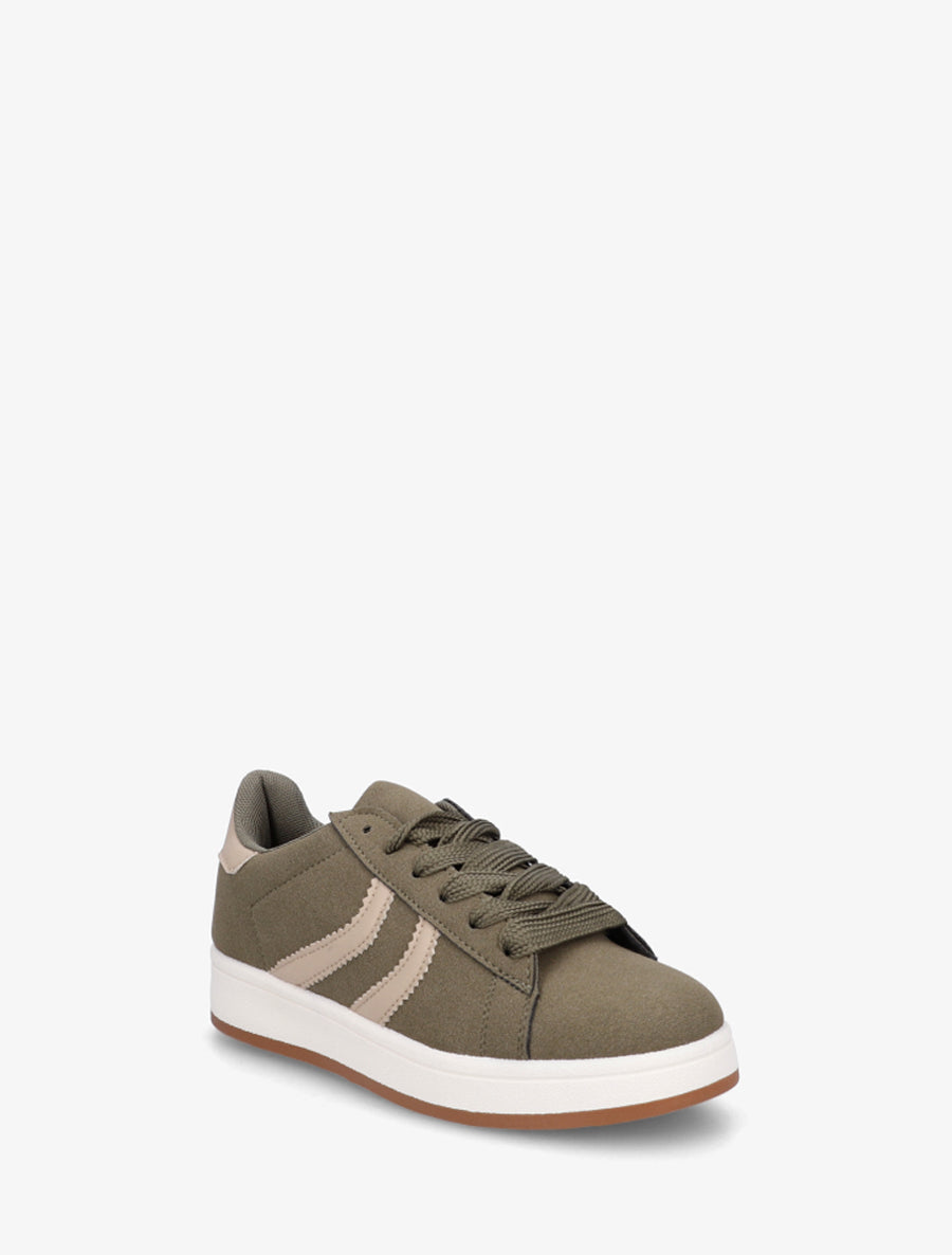Baskets effet nubuck à bandes dentelées - Kaki - 2