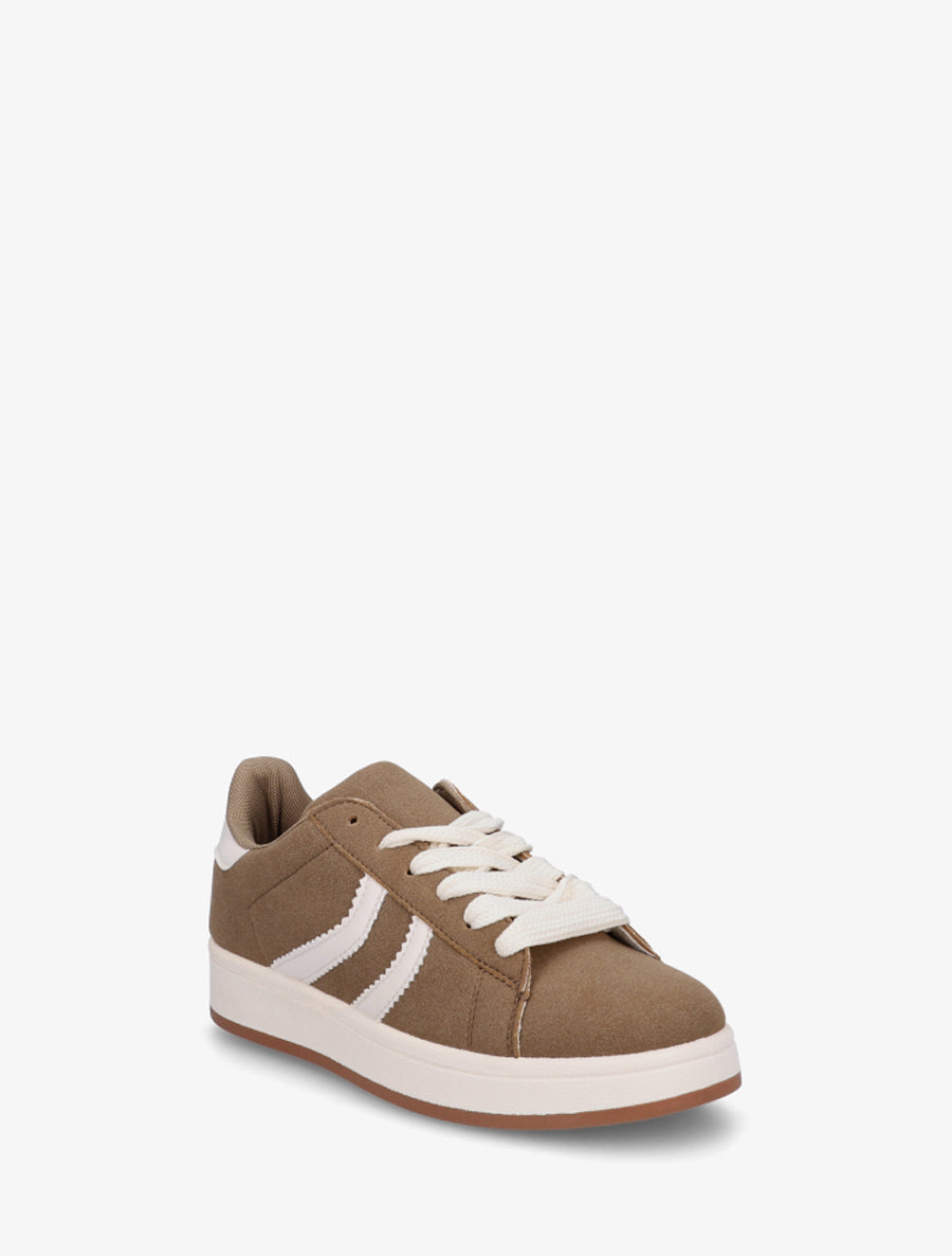 Baskets effet nubuck à bandes dentelées - Taupe - 2