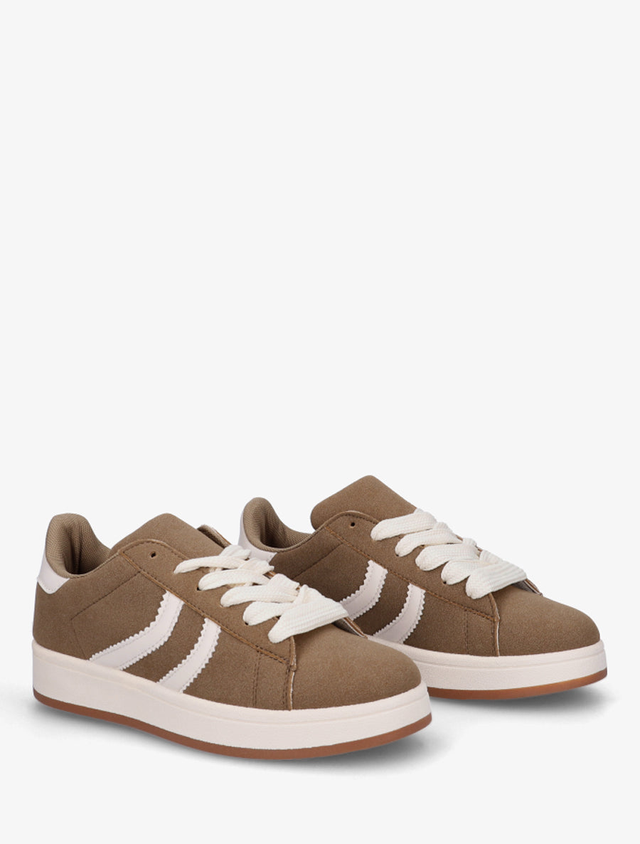 Baskets effet nubuck à bandes dentelées - Taupe - 4