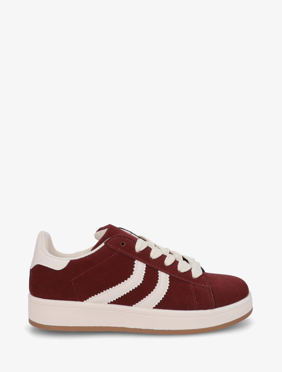 Baskets effet nubuck à bandes dentelées - Bordeaux - 1