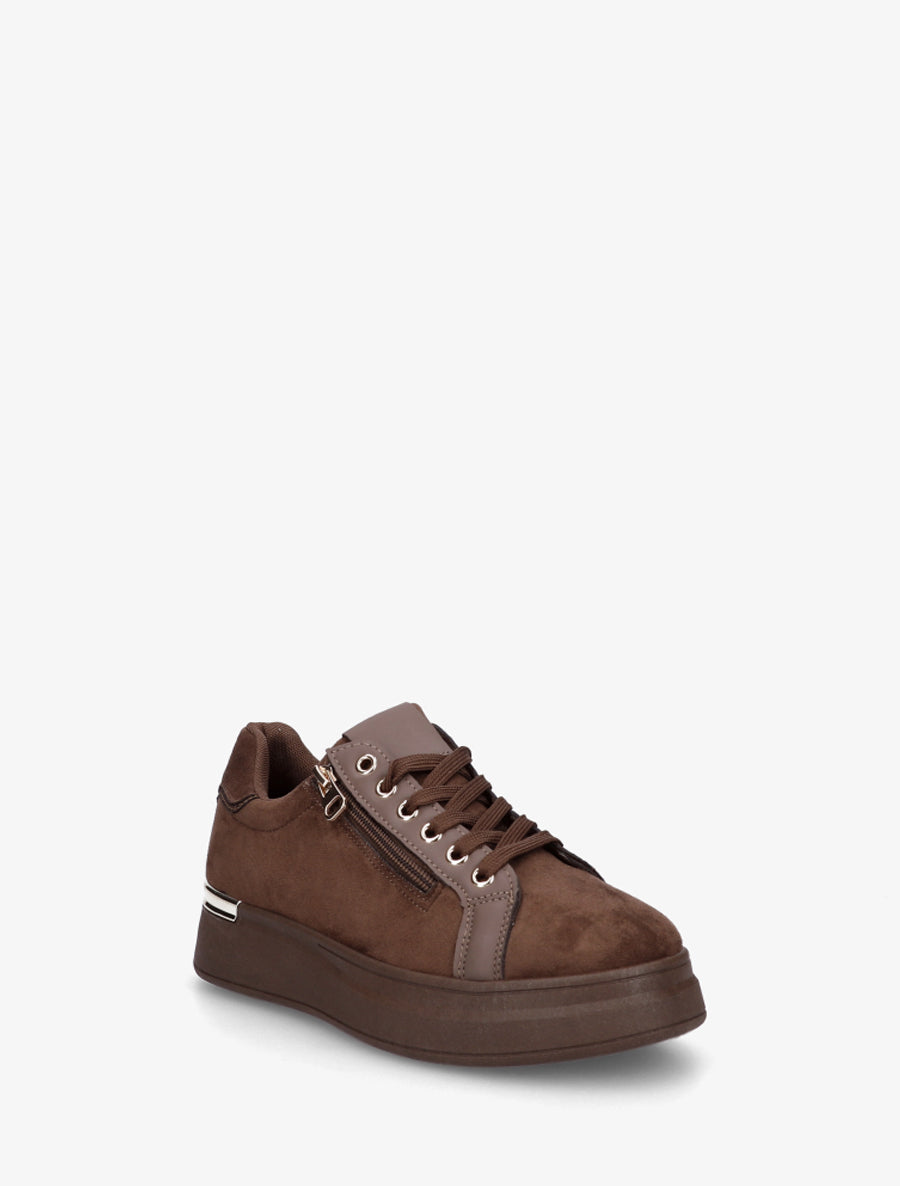 Sneakers en suédine à semelle épaisse - Marron - 2