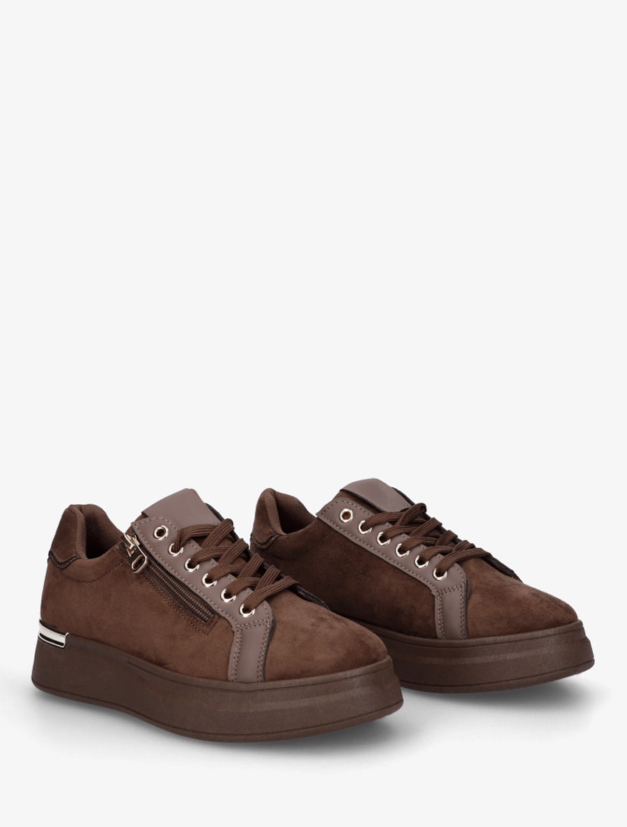 Sneakers en suédine à semelle épaisse - Marron - 4