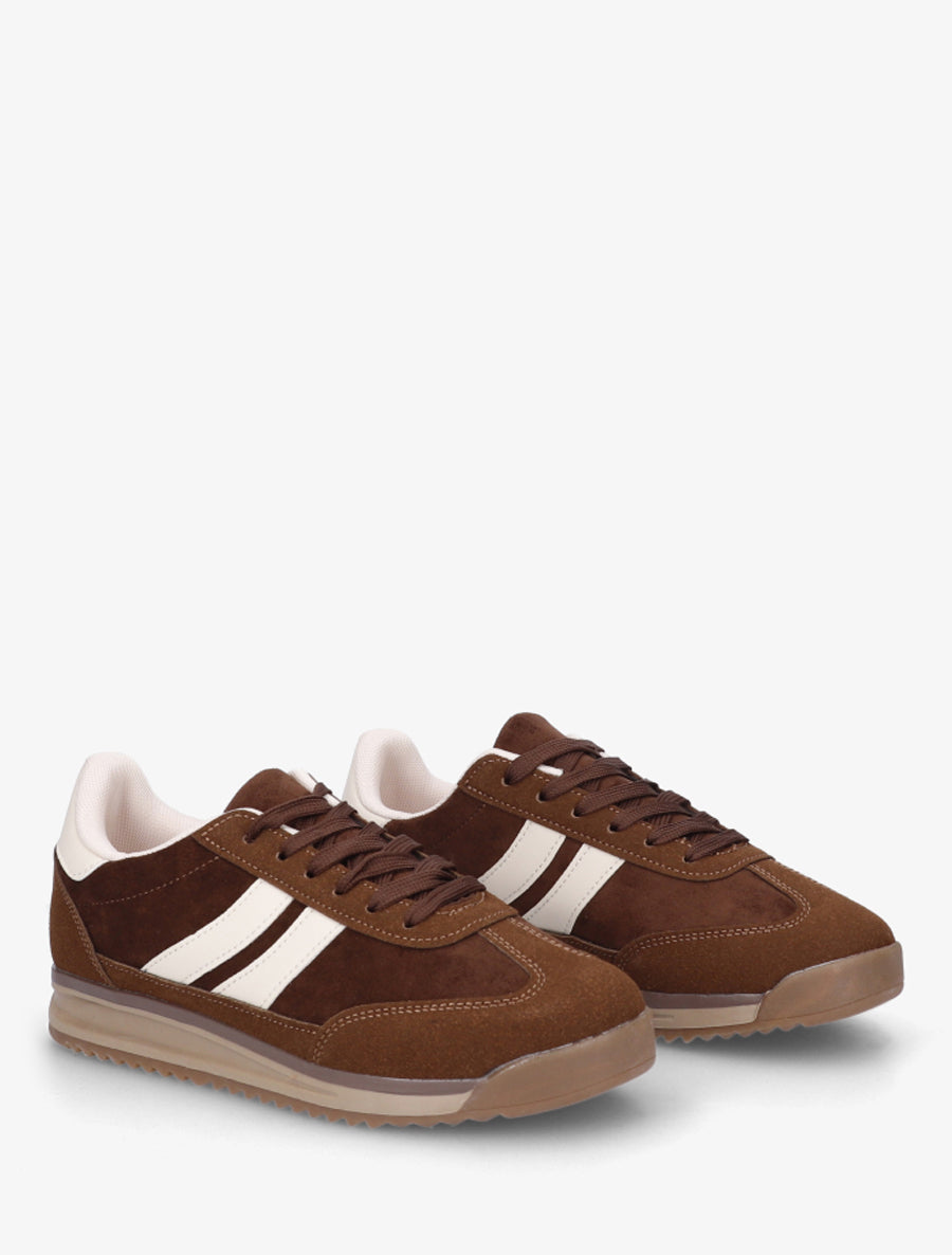 Sneakers en suédine et effet nubuck - Marron - 4