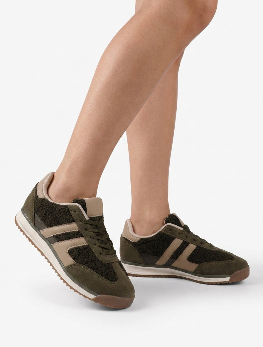Scarpe da ginnastica in tessuto stile lana bouclé - Cachi