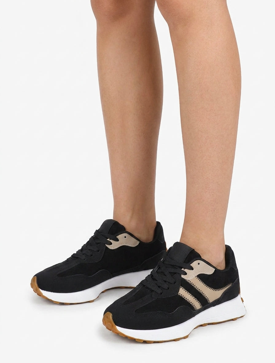 Scarpe da ginnastica bicolori e bimateriale - Nero