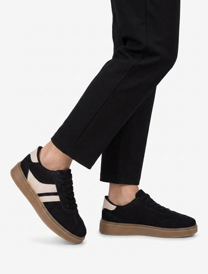 Sneakers in suede con bande in similpelle - Nero