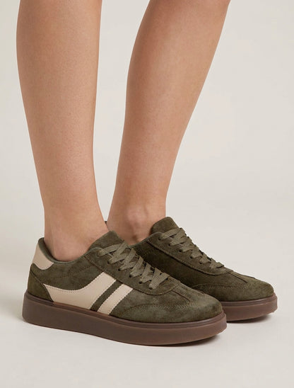 Sneakers in suede con bande in similpelle - Cachi
