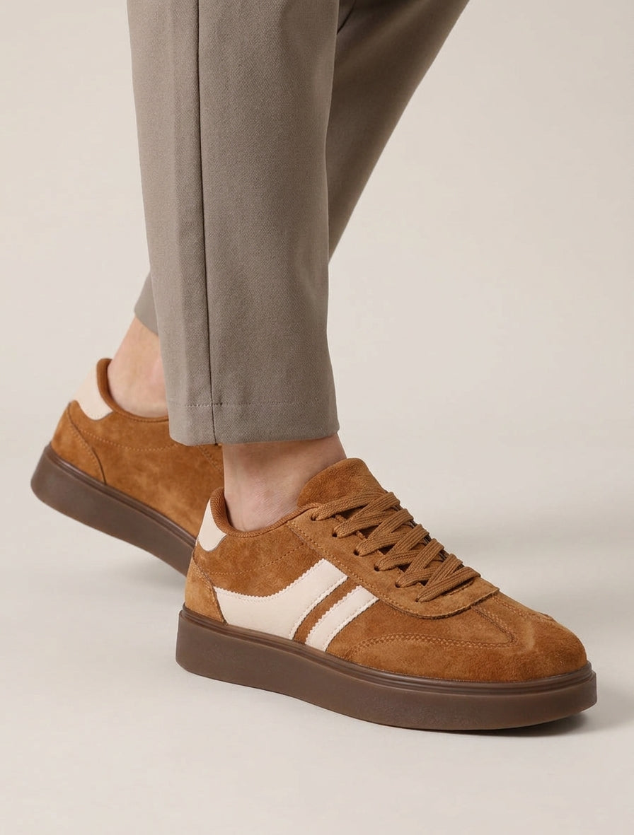 Sneakers in suede con bande in similpelle - Ruggine