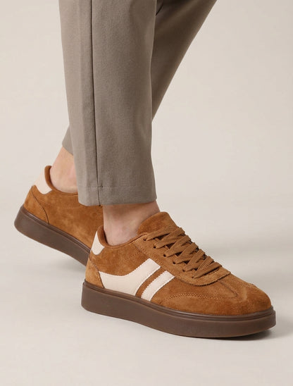 Sneakers in suede con bande in similpelle - Ruggine