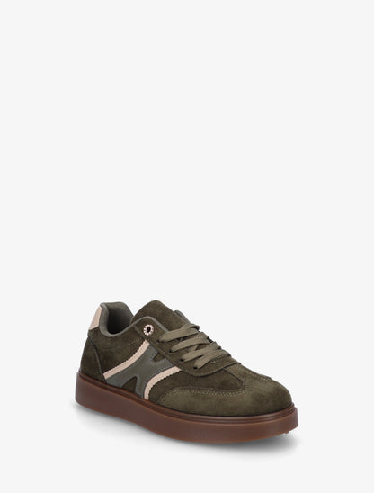 Baskets effet nubuck à oeillets strassés - Kaki - 2