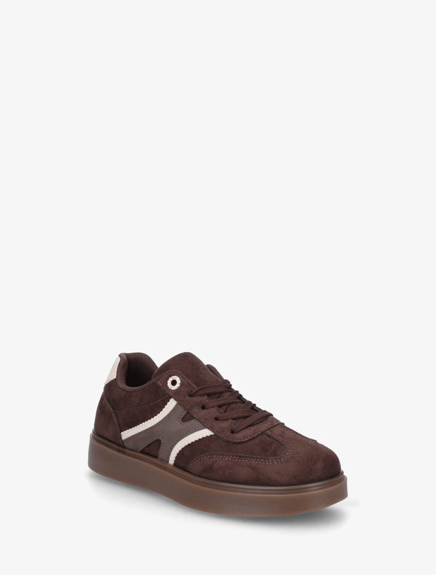 Baskets effet nubuck à oeillets strassés - Marron - 2