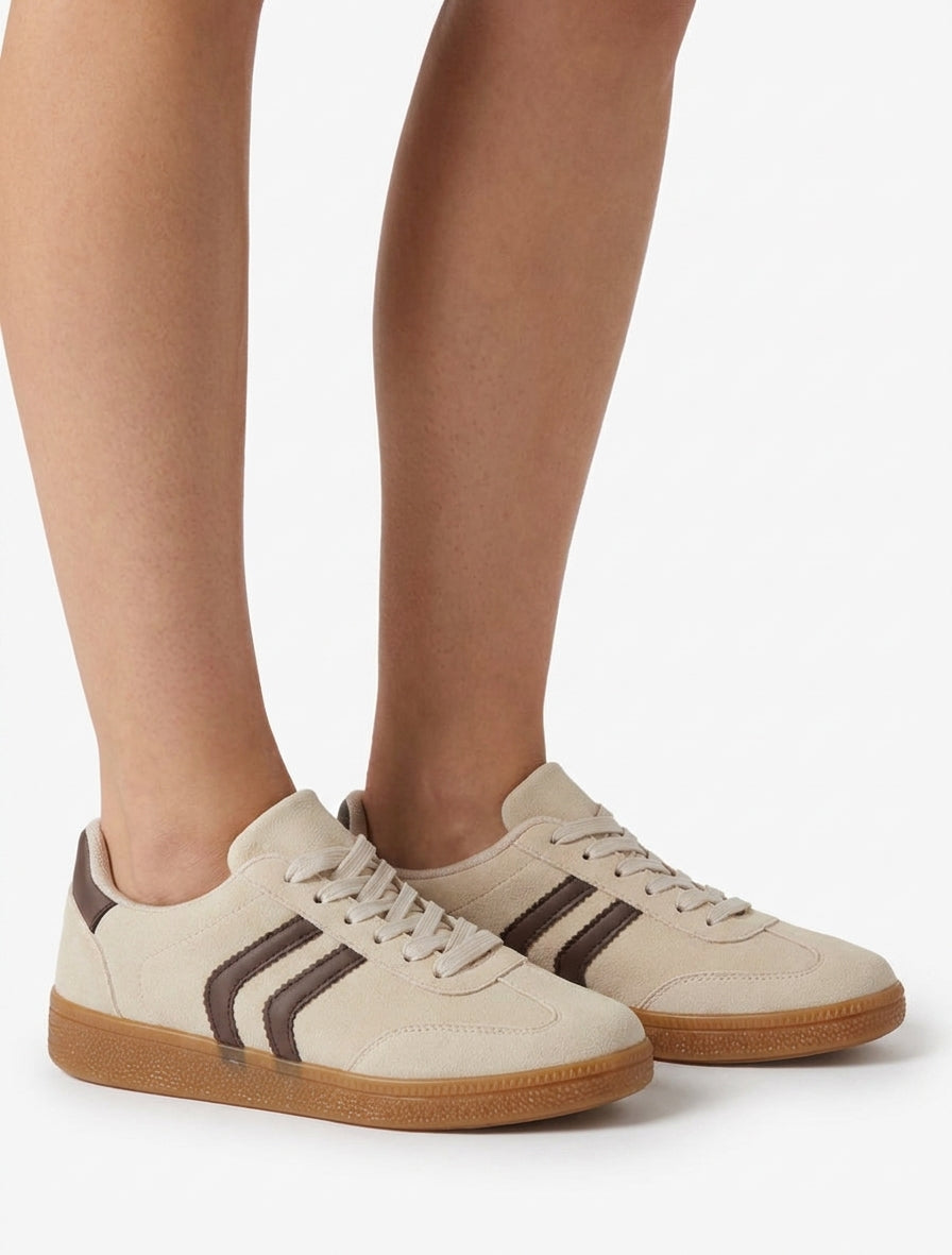Sneakers effetto nabuk con suola in gomma - Beige