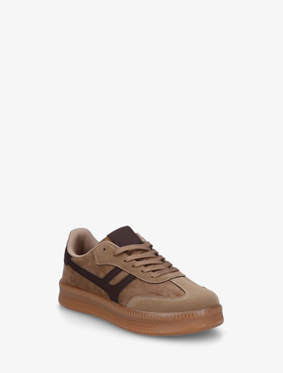 Baskets effet nubuck à empiècement graphique - Taupe - 2