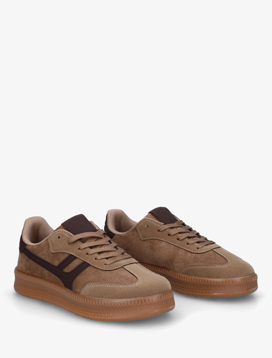 Baskets effet nubuck à empiècement graphique - Taupe - 4