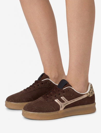 Scarpe da ginnastica con inserto grafico e rinforzo leopardato. - Marrone