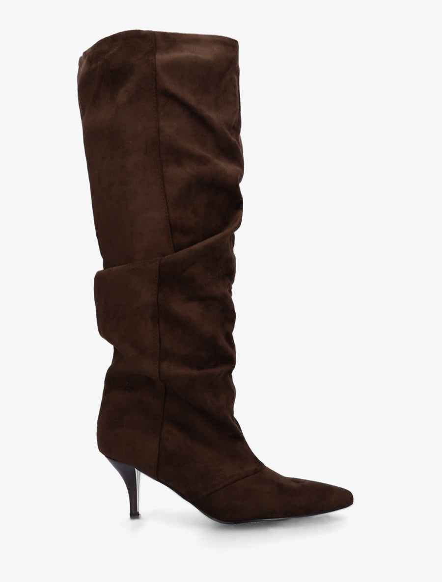 Bottes en suédine effet froncé à bouts pointus - Marron - 1