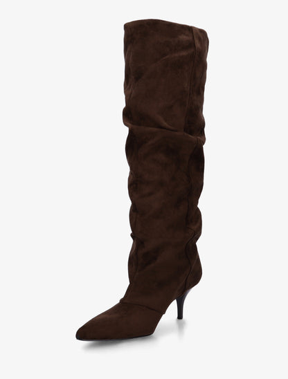 Bottes en suédine effet froncé à bouts pointus - Marron - 3